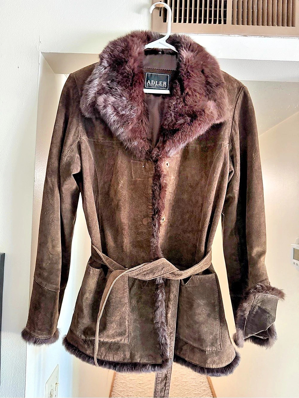 Adler Collection Leather Fur-Trim Jacket Brown Medium